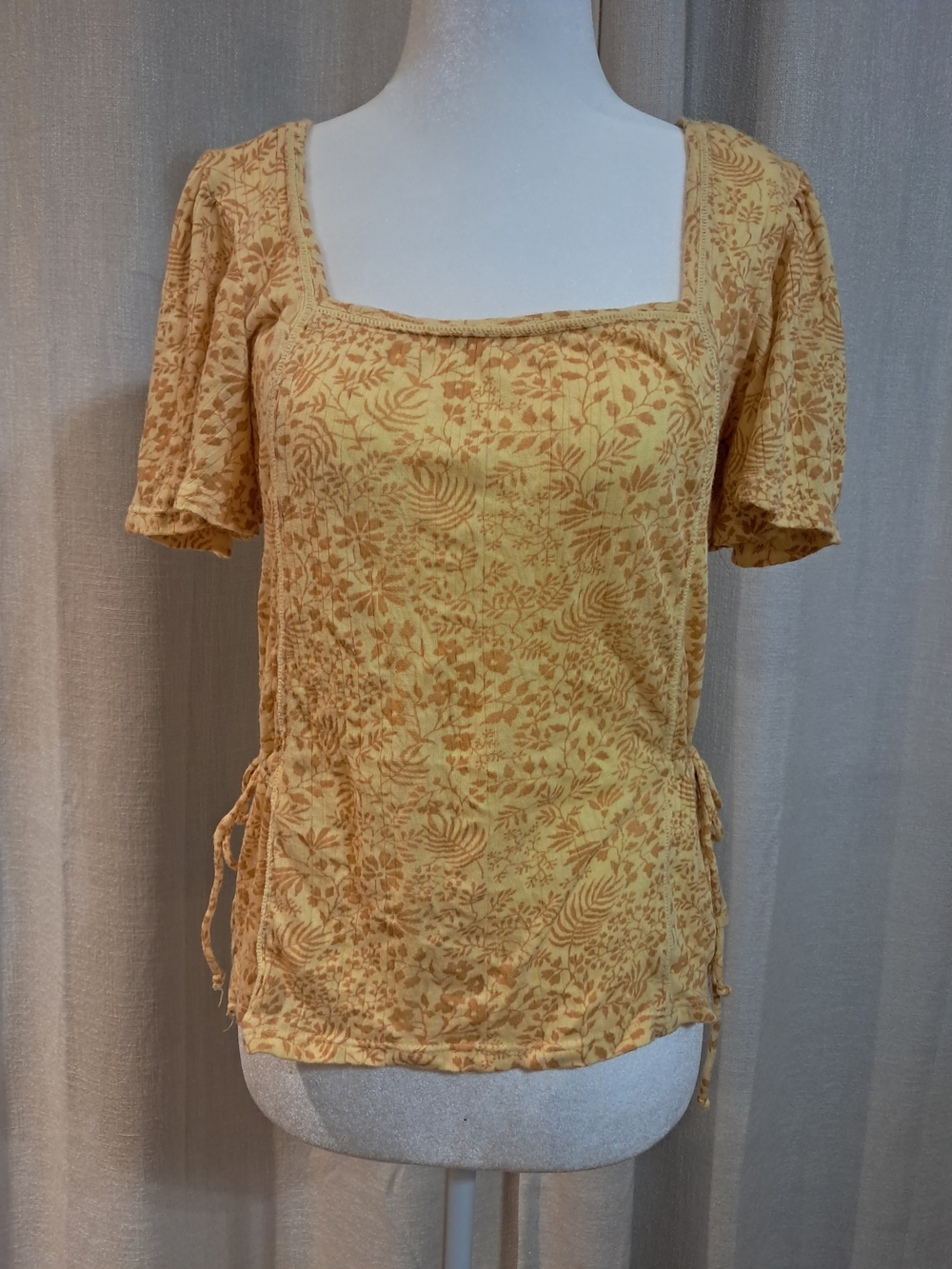 Lucky Brand Mustard Yellow Floral Square-Neck Top XS